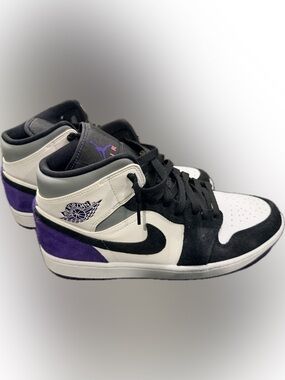Jordan 1 Mid in Black, White & Purple Accent